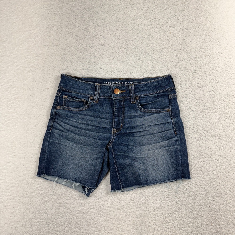AMERICAN EAGLE Women Super Super Stretch AEO Denim Cafe Shorts Size 6 W27 Blue